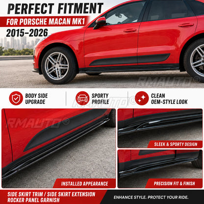 Side Skirt Trim Extension Rocker Panel Garnish Gloss Black Carbon Fiber For Porsche Macan MK1 2015-2026 Car Accessories
