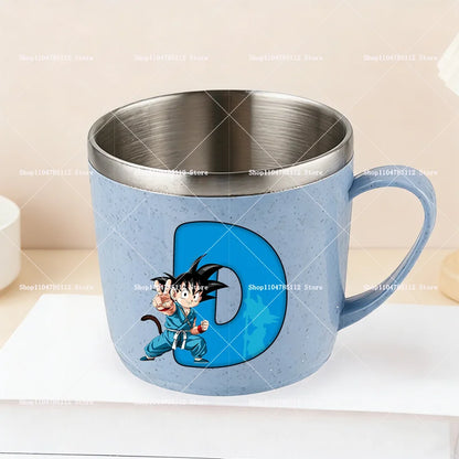 Dragons Ball 304 Stainless Steel Mouth Cup Goku Anime Kawaii Letter A-Z Coffee Milk Water Mug  Anti-scalding Camping Cups Gift