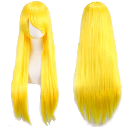 80cm Long Synthetic White Purple Cosplay Wigs Green Hair Straight Silver Wig Pink Hairpiece Lolita Wig with Bangs