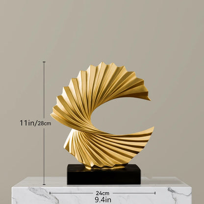 Modern Abstract Sculpture Art Deco Decor, Gold Ocean Wave Sculpture Large Home Decor Accents, Gold Statue for Men Office House M