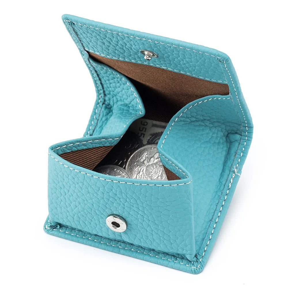 1 Pcs Genuine Leather Coin Purse Makaron Change Holder Mini Pocket Pouch Wallet for Men Women Compact Snap Closure Coin Case