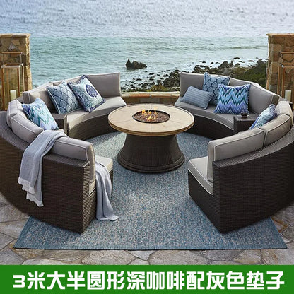 Outdoor round rattan sofa combination garden courtyard semi-circular rattan chair sofa outdoor hotel curved living room sofa