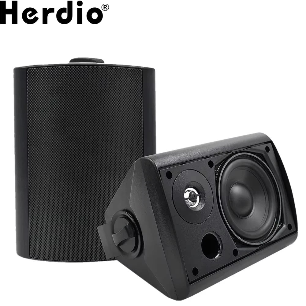 Herdio 5.25'' Outdoor Speakers Passive Wired 300W Patio Deck Speakers All Weather Wall Mount System For Garden Home 2PCS