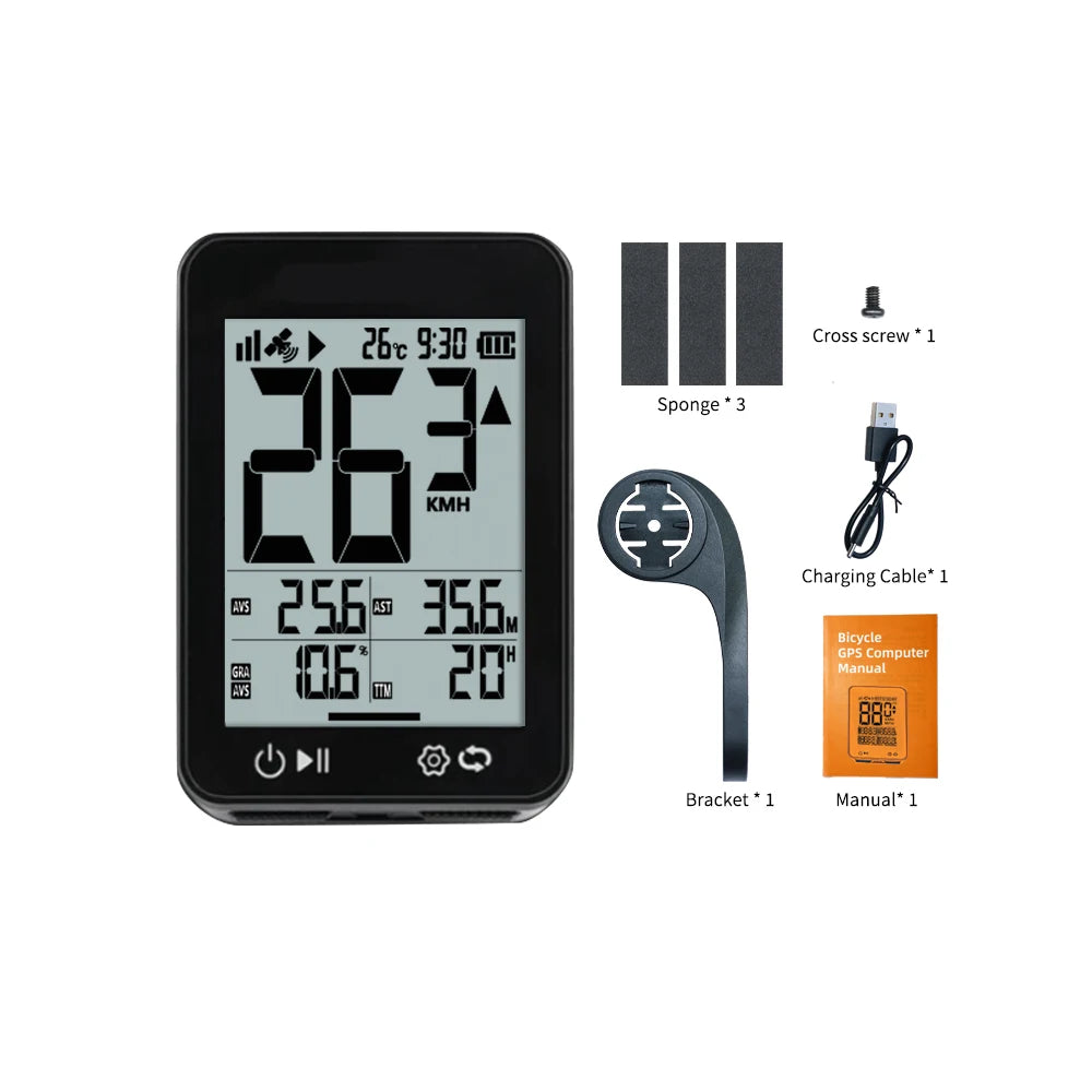 GPS Bike Computer Wireless Bicycle Computer 2.4 LCD Screen Cycling Speedometer Odometer with Auto Backlight and Bracket