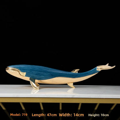 Luxury Enamel Whale Sculpture Alloy Material Animal Model Statue Modern Living Room Office Desktop Wine Rack Home Decor Craft