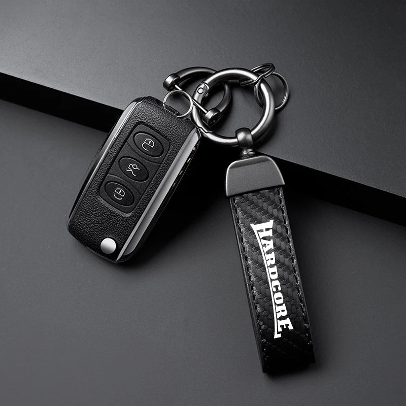 JDM Car Accessories Hardcore High-Grade Carbon Fiber Leather Car Ring Keychain Trinket Zinc Alloy Keyrings Rotate 360 Degrees