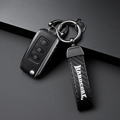 JDM Car Accessories Hardcore High-Grade Carbon Fiber Leather Car Ring Keychain Trinket Zinc Alloy Keyrings Rotate 360 Degrees