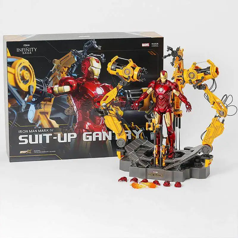 ZD MK6 MK4 Toy Iron Man WITH SUIT-UP GANTRY LED Circular Armor Dismantling Platform  Anime Tony Stark Model Action Figure Gifts