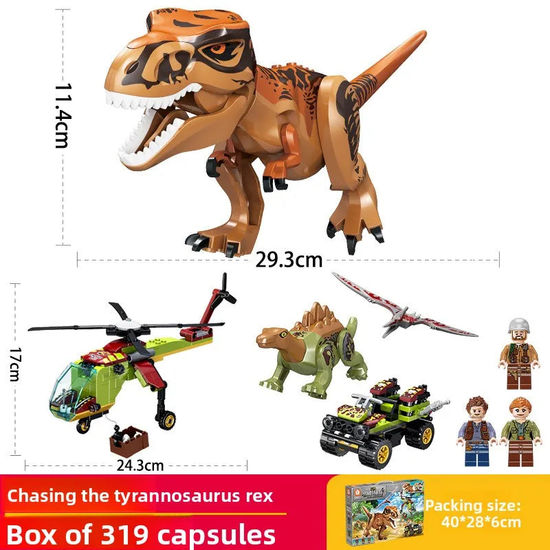 Armed Tyrannosaurus Rex building blocks with chariots, dolls and dinosaurs assembled model children's educational toys