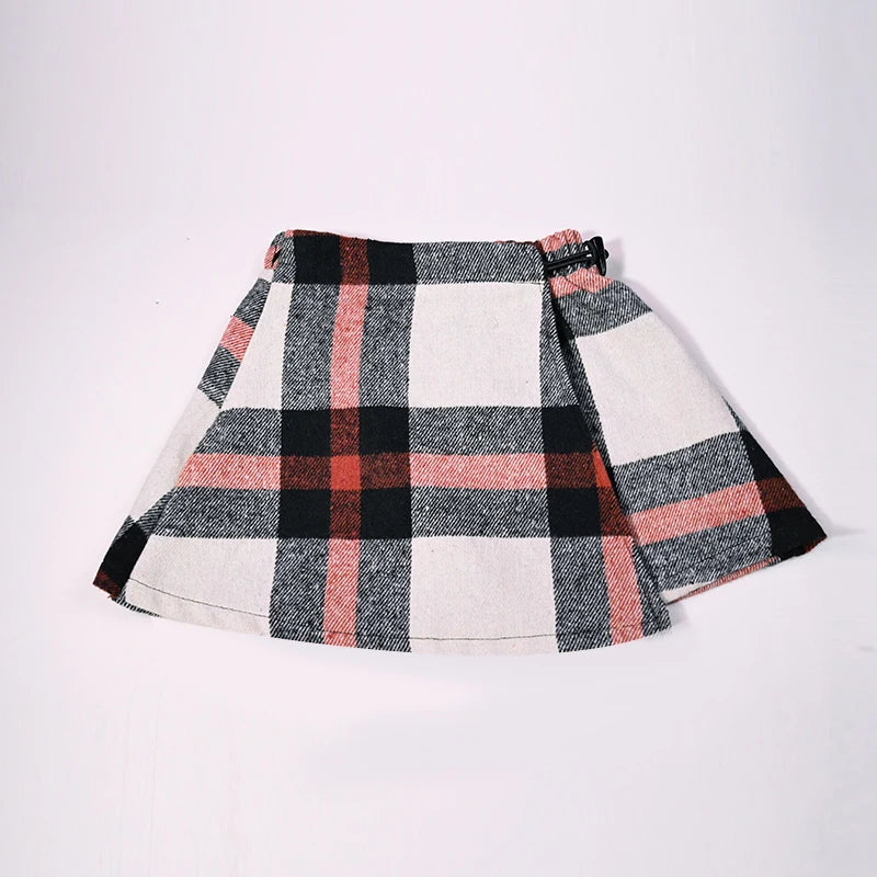 Ali-Plus Family Clothes Set Black Cotton Mousse Cashme Plaid Girl Dress Vest Shirt Black Mock Neck Top Plaid for Autumn Children