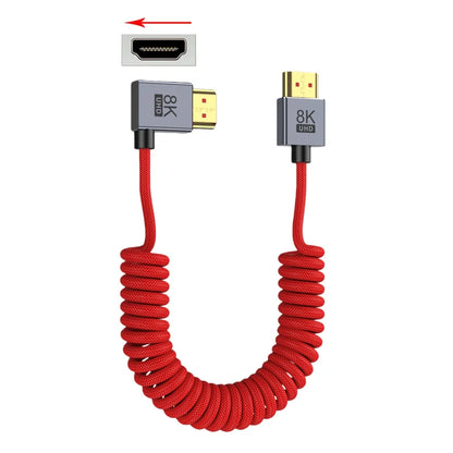 90 Degree HDMI‑Compatible Cable Coiled Spring Braided 8K 60Hz 4K 120Hz 48Gbps Male‑to‑Male Stretch Wire for Camera Field Monitor