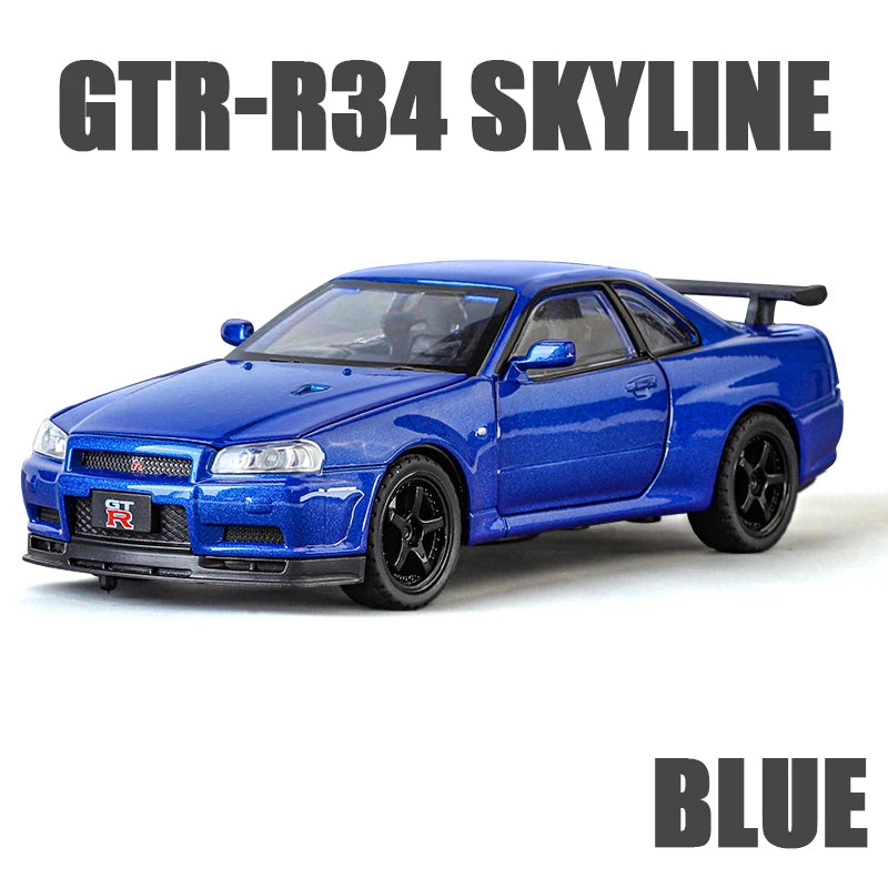 1:32 GTR Modified SKYLINE Supercar Alloy Car Diecast Metal Vehicle Model Sound Light Kids Toy Boy Gift CollectFast Furious Ornam