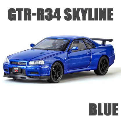 1:32 GTR Modified SKYLINE Supercar Alloy Car Diecast Metal Vehicle Model Sound Light Kids Toy Boy Gift CollectFast Furious Ornam