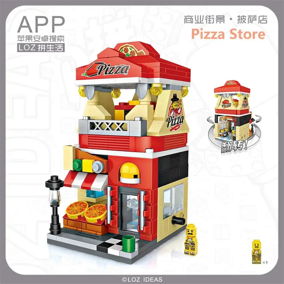 LOZ Blocks FUN Ideas Mini Street Store Toy Small Flower Pisa Shop Brinquedos MOC City House Food Building Bricks Girl Gifts