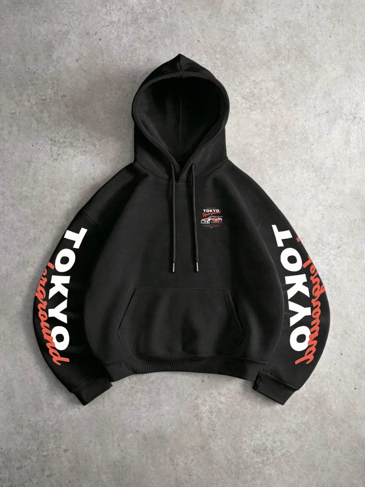 Men's Tokyo JDM Racing Car Cropped Hoodie Back & Sleeve Graphic Oversized Streetwear Car Culture Short Hooded Sweatshirt Autumn