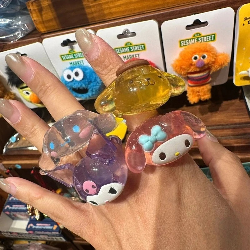 Genuine Sanrio Hello Kitty My Melody Kuromi Cinnamoroll Anime Figures Cartoon Ring Model Toy Collection Decoration Gifts