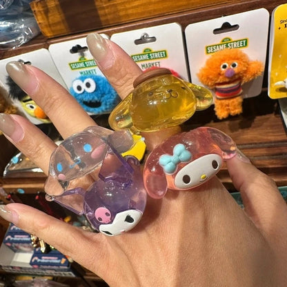 Genuine Sanrio Hello Kitty My Melody Kuromi Cinnamoroll Anime Figures Cartoon Ring Model Toy Collection Decoration Gifts