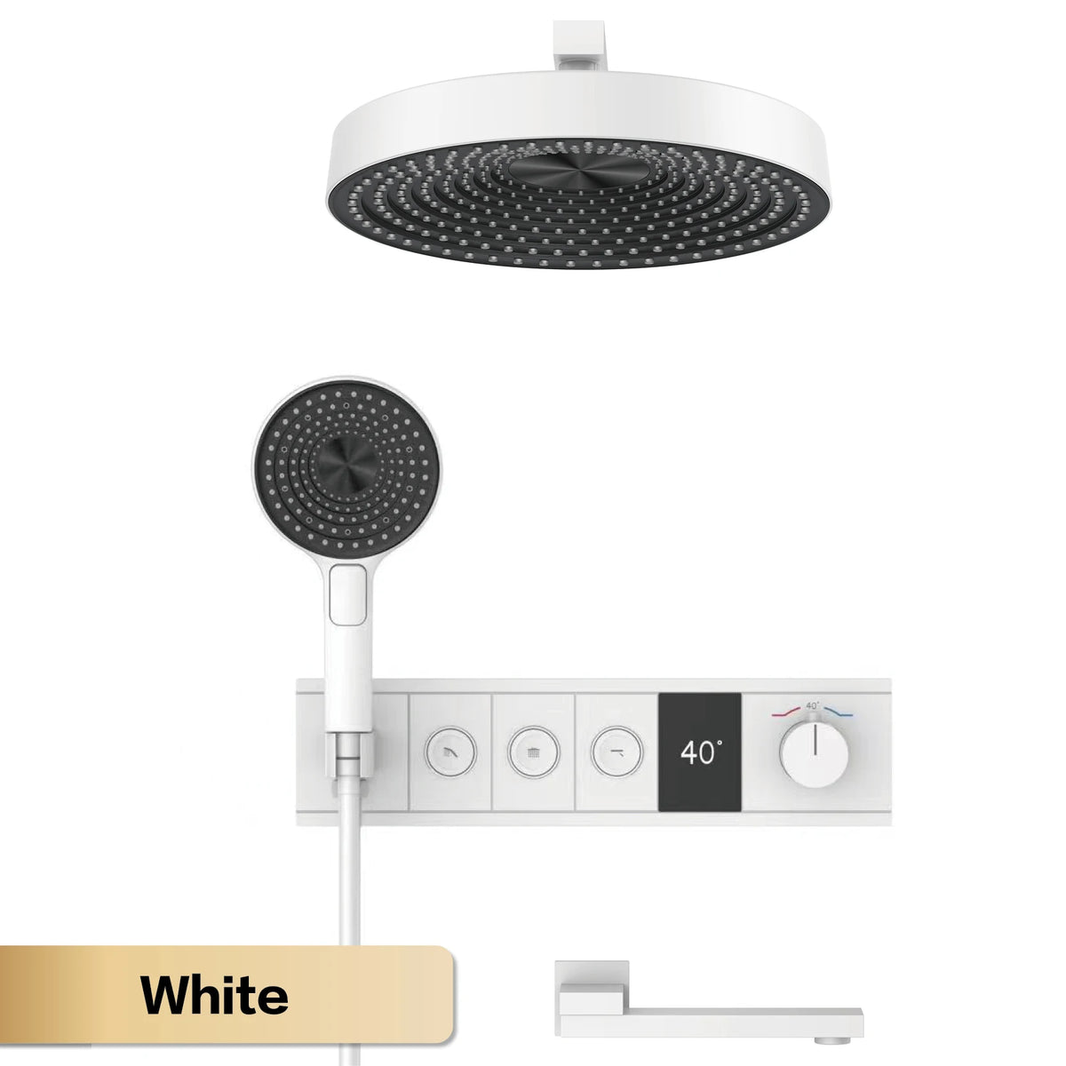 Luxury Bathroom Gunmetal Brass 3-Function LED Digital Display Shower System Wall-Embedded Rainfall Showerhead Bath Fixtures