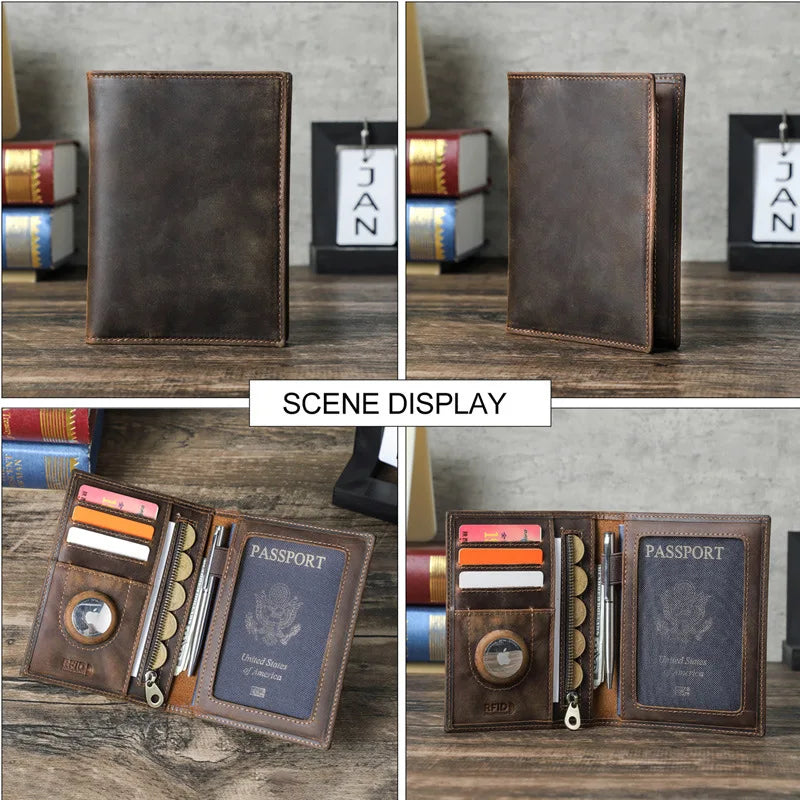 Genuine Cow Leather Passport Holder Travel Wallet with Case Pocket Card Holder RFID Blocking Passport Cover  card wallet