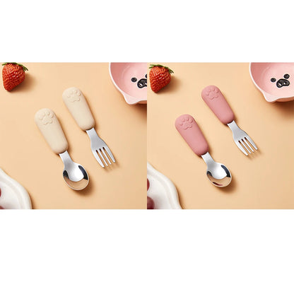 304 Stainless Steel Tableware Spoon Bears Paw Style Short Handled Fork Spoons, Learning to Eat, Small Auxiliary Training Spoons