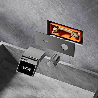 Luxury Gun Gray Brass Wall Mounted Bathroom Faucet with LED Digital Display Single Handle Hot & Cold Water Embedded Bathroom Tap