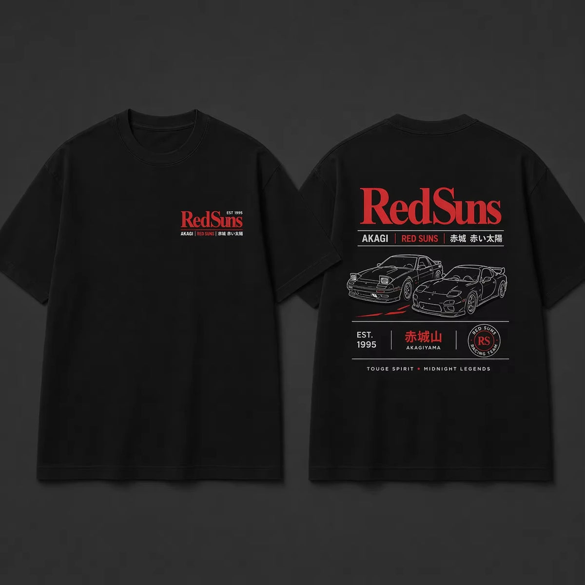 Men's Youth Pure Cotton Short-Sleeved T-Shirt Japanese JDM Initial D Akagi REDSUNS Design for All Four Seasons 2026