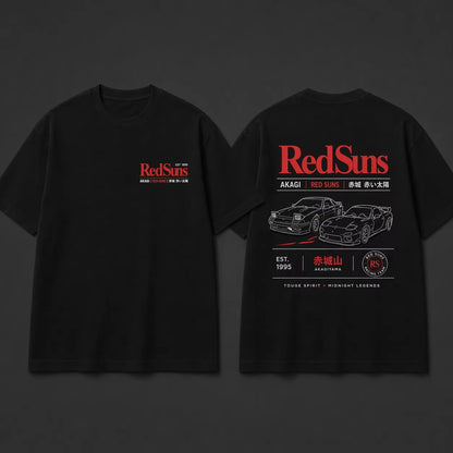 Men's Youth Pure Cotton Short-Sleeved T-Shirt Japanese JDM Initial D Akagi REDSUNS Design for All Four Seasons 2026
