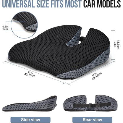 Memory Foam Car Wedge Seat Cushion for Driving, Height Booster & Posture Support, 4D Mesh Seat Pad with Adjustable Straps