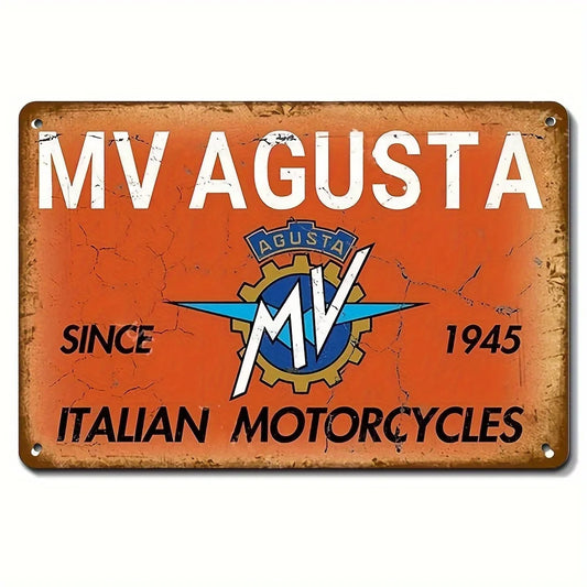 Vintage MV Agusta Italian Motorcycles Metal Sign - Retro Wall Decor for Garage or Home, , Classic Orange Emblem Design, Durable