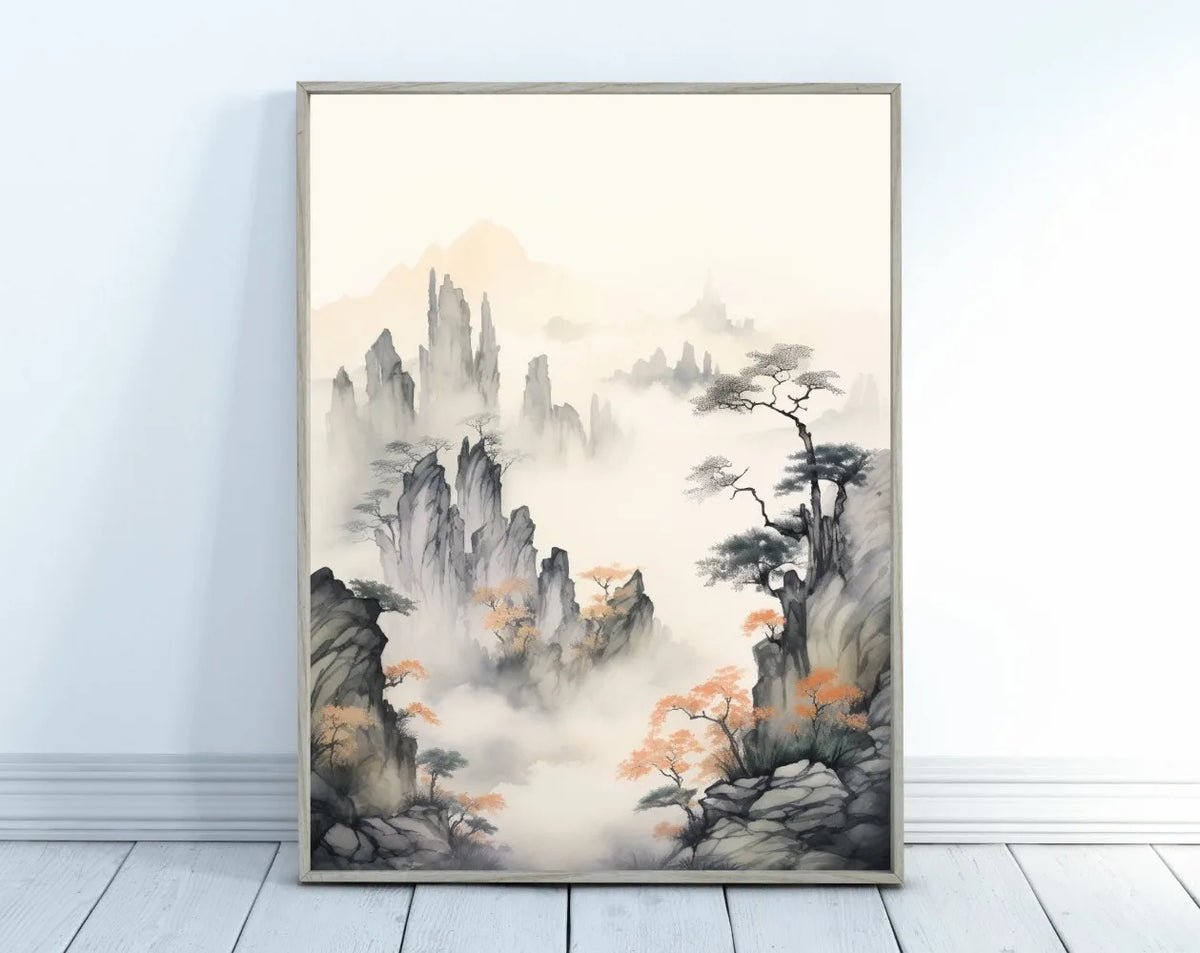Japanese Zen Lotus Buddha Monk Koi Fish Forest Mountain Poster and Prints Canvas Printing Wall Art Picture for Living Room Decor