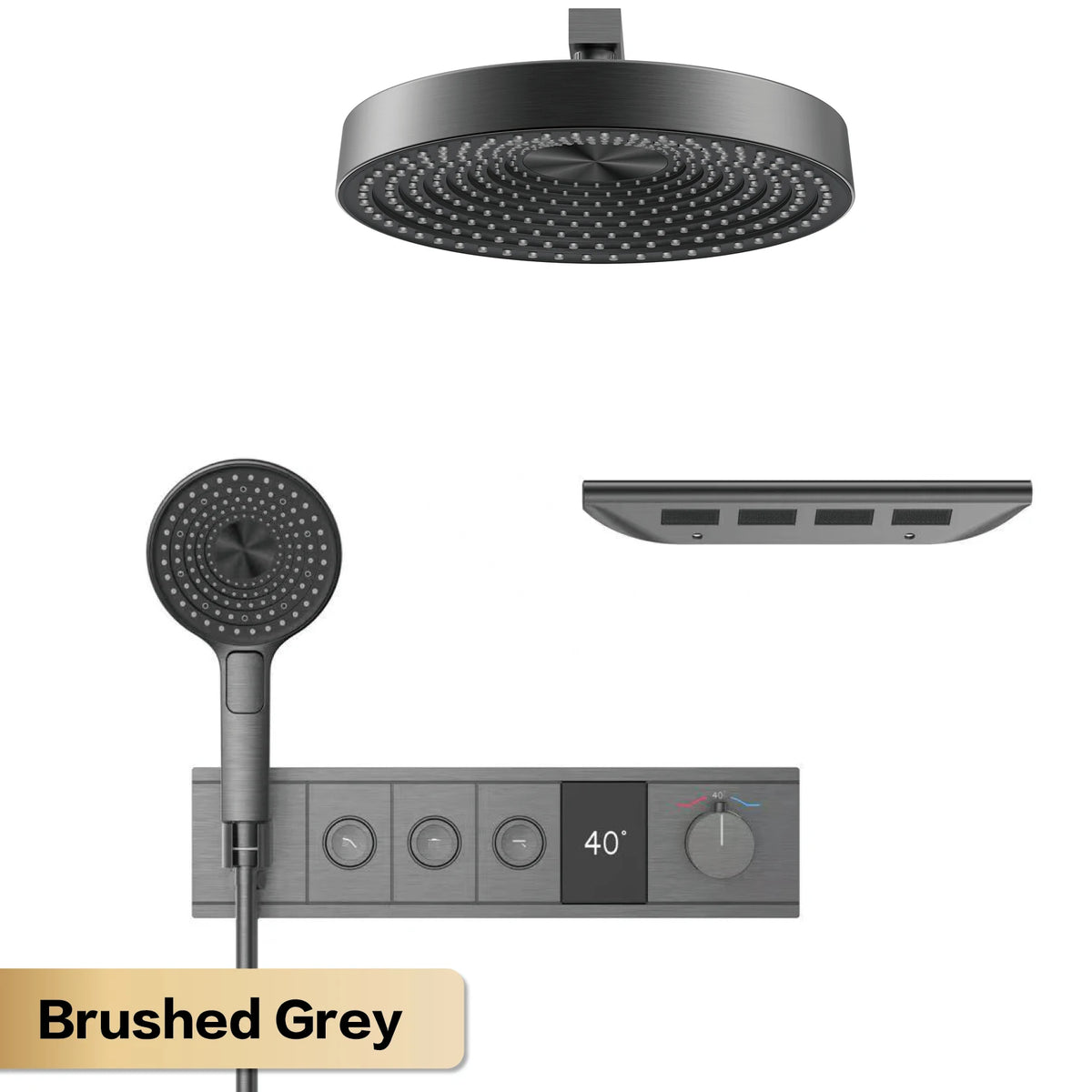 Luxury Bathroom Gunmetal Brass 3-Function LED Digital Display Shower System Wall-Embedded Rainfall Showerhead Bath Fixtures