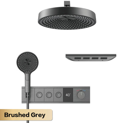Luxury Bathroom Gunmetal Brass 3-Function LED Digital Display Shower System Wall-Embedded Rainfall Showerhead Bath Fixtures