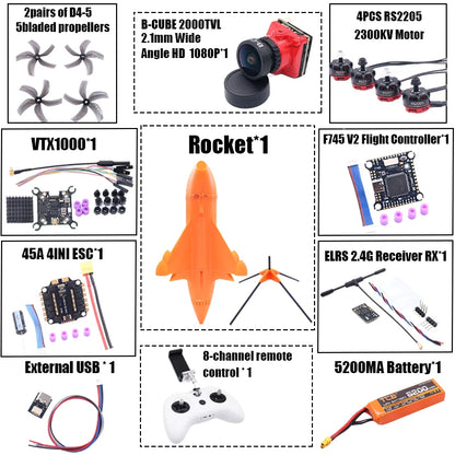 B-CUBE Rocket 5inch FPV Drone Frame Kit Carbon Fiber Racing Drone Quadcopter Freestyle INAV Beatflight F722 Ardupilot Flight