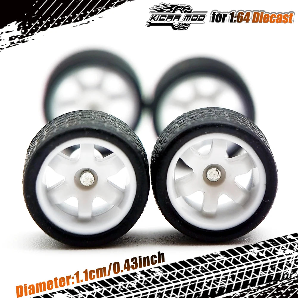 1/64 Wheels with Rubber Tires TE37 Refitting Parts for Diecast Model Car Matchbox Tomica D:11mm 1 Set