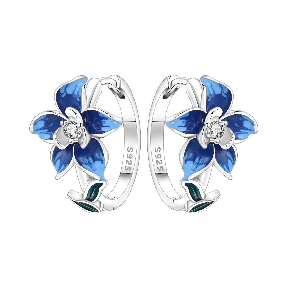 Orstarry Original 925 Sterling Silver Blue Iris Flower Earrings Women Hoop Earring Anniversary Jewelry Trendy Gifts