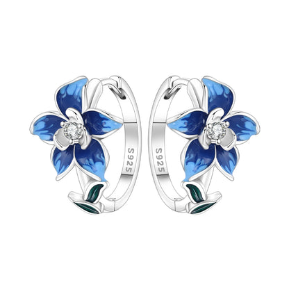 Orstarry Original 925 Sterling Silver Blue Iris Flower Earrings Women Hoop Earring Anniversary Jewelry Trendy Gifts