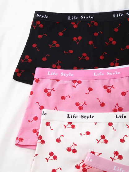 Random 4-Pack Mixed Color Fruit Pattern Cherry Print Ladies' Boxer Briefs Travel Home Casual Cotton Comfortable Underwear