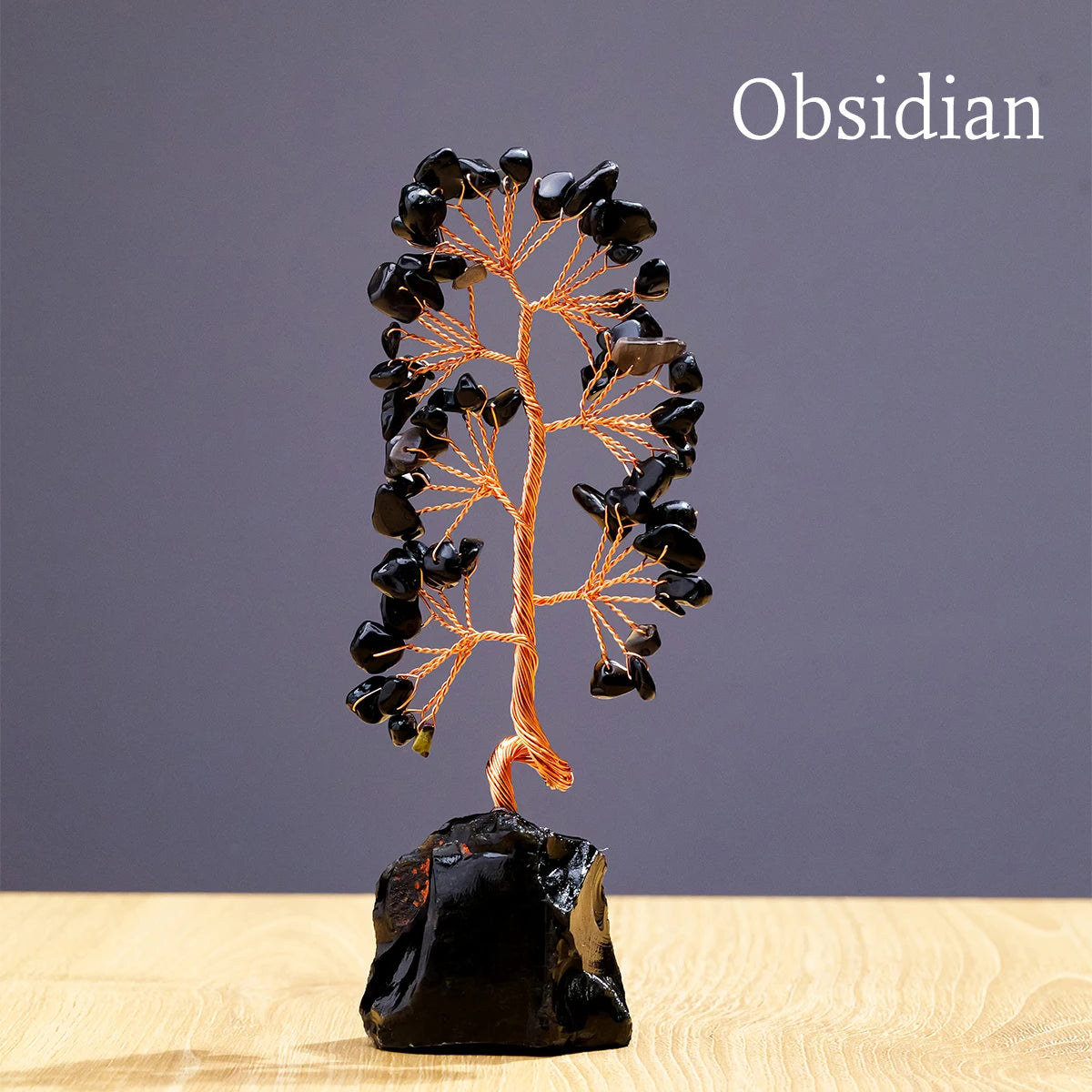 1 Piece Natural Gemstone Crystal Lucky Tree Decoration with Raw Stone Base – for Home, Office Desk & Living Room
