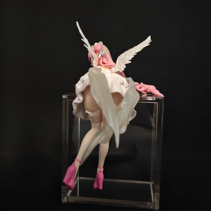 Anime Pink Hair Angel Girl Slump Pose Figure Pink Dress Wing Pvc Statue Desktop Computer Case Ornament Instant Noodle Press Toy