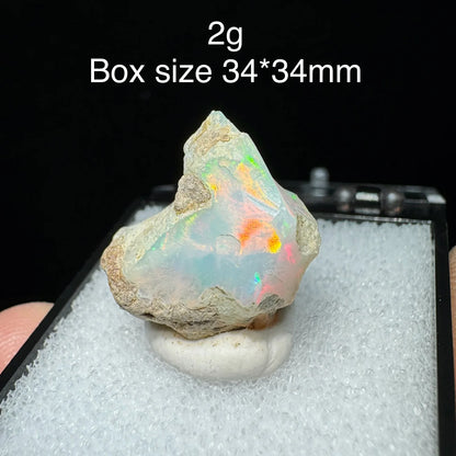 Natural Rare Colorful Ethiopia Opal (No Need Water) Gem Mineral Specimen Box Size:34X34mm (Need Lighting) Sunlight Best