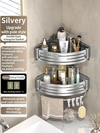 No Need To Drill Wall for Installation Aluminum Bathroom Shelf Shelves Shampoo Rack Storage Holder Kitchen Organizer Wall Rack
