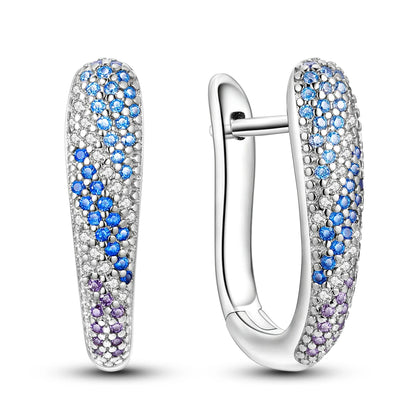 Orstarry Original 925 Sterling Silver Minimally Design Blue Zircon Earrings Women Hoop Earring Anniversary Jewelry Gifts