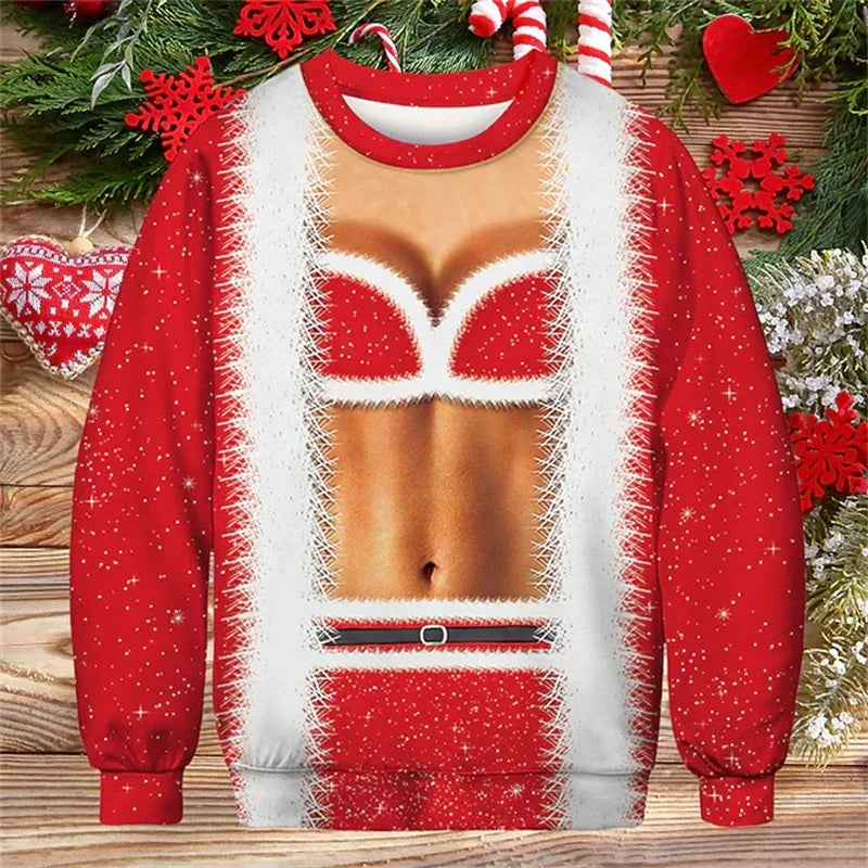 Christmas Ugly Sweater Funny 3D Printing Muscle Pattern Sweatshirts For Men New Fashion Pullover Party Cosplay Costume Xmas Gift