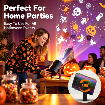USB Projector Light Halloween Night Light Switchable Pattern LED Projector Lamp for Room Ceiling Window Wall Decor