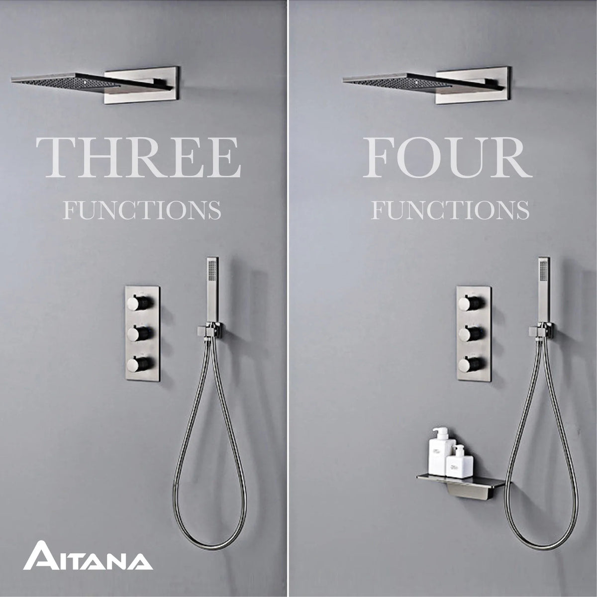 Luxury Gun Grey Brass Wall Mounted Constant Temperature Shower System Embedded Cold and Hot Water 4-Function Bathroom Mixer