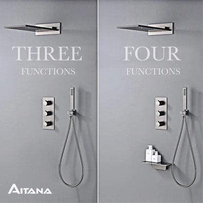 Luxury Gun Grey Brass Wall Mounted Constant Temperature Shower System Embedded Cold and Hot Water 4-Function Bathroom Mixer