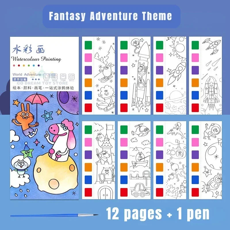 Kids Portable Watercolor Painting Book Paint With Water Brush Gouache Graffiti Picture Coloring Drawing Toys Kindergarten Gifts