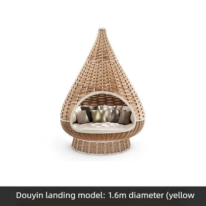 Outdoor Hanging Daybed Round Wicker Rattan Swing Bed Patio Garden Sofa Large Hammock Lounge Chair Waterproof Cushion
