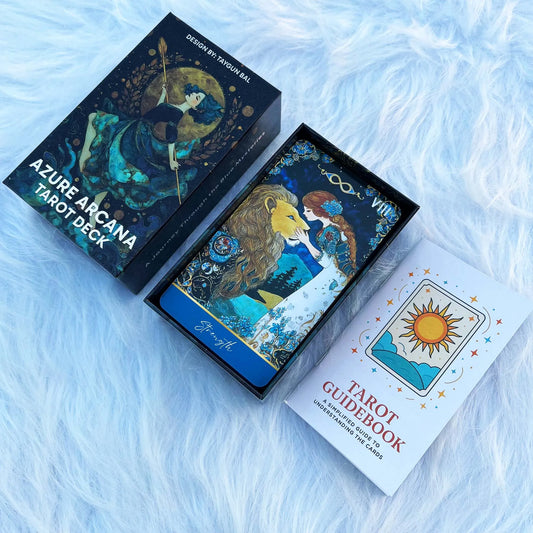 Azure Arcana Tarot Deck, English Guidebook, Tarot Card Set for Beginners, Card Game, Divination and Meditation Tool, 78 Cards
