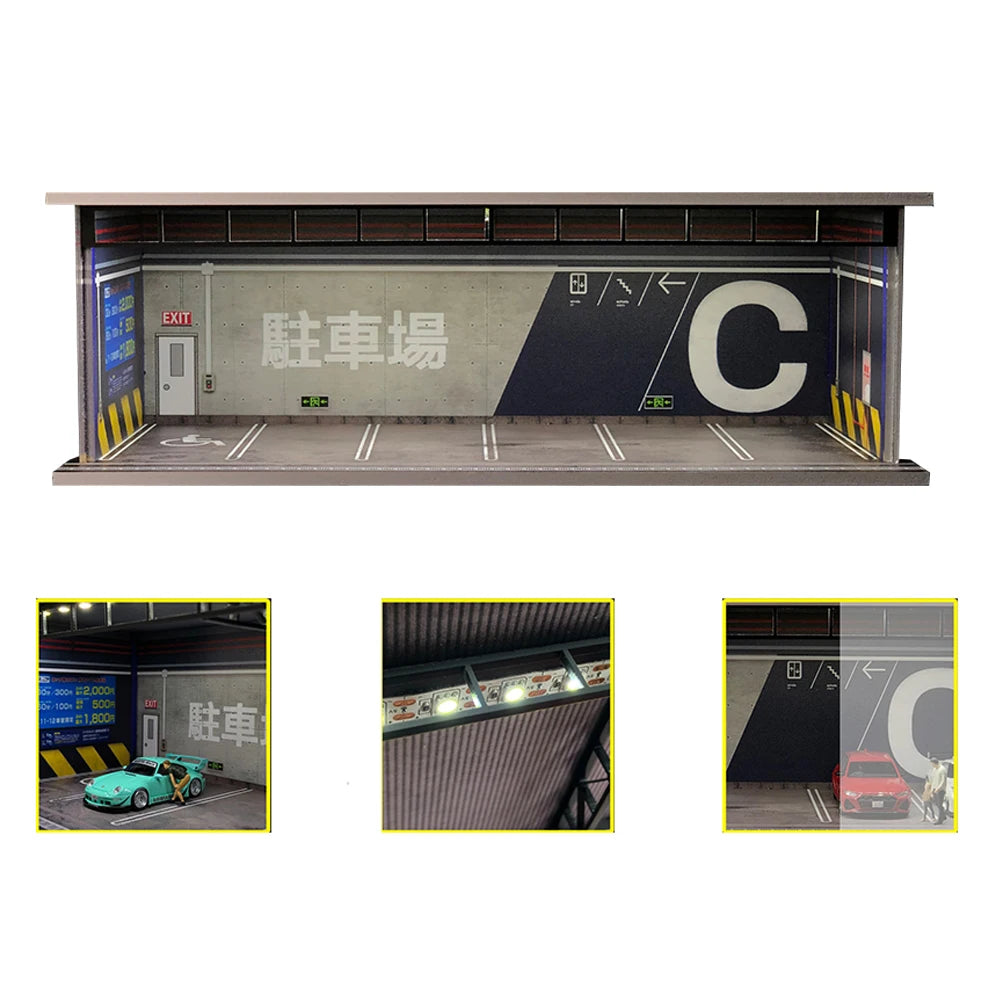 G Fans 1/64 Scale Diecast Car Garage Diorama Model Miniature Parking Lot Scene for Vehicle Display and Toy Background Collection
